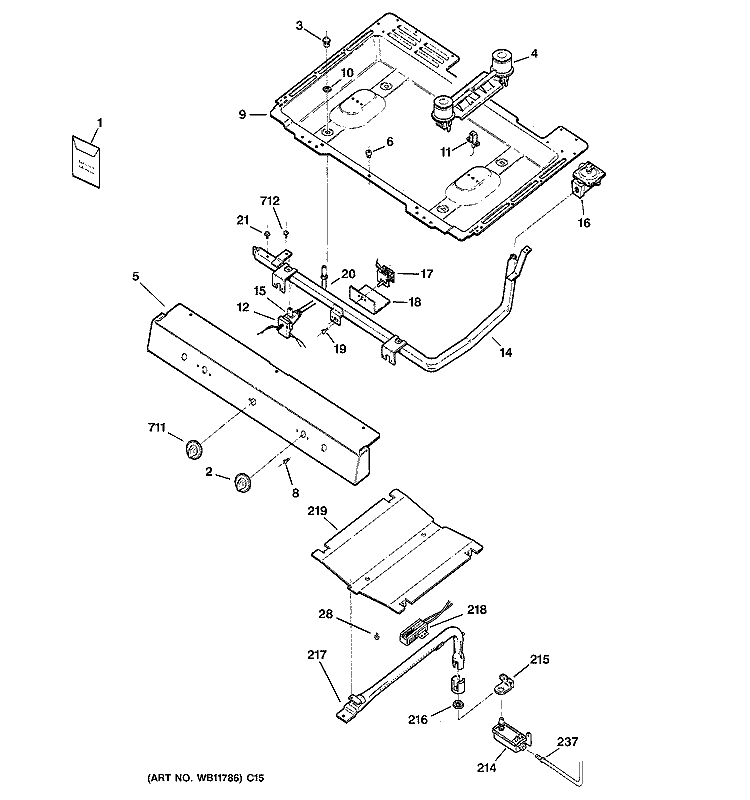 GAS & BURNER PARTS Diagram and Parts List for RGB524PEH2CT  Hotpoint Range