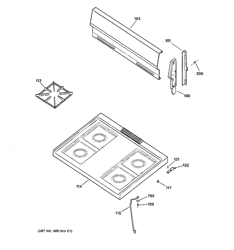 CONTROL PANEL & COOKTOP Diagram and Parts List for RGB524PEH2CT  Hotpoint Range