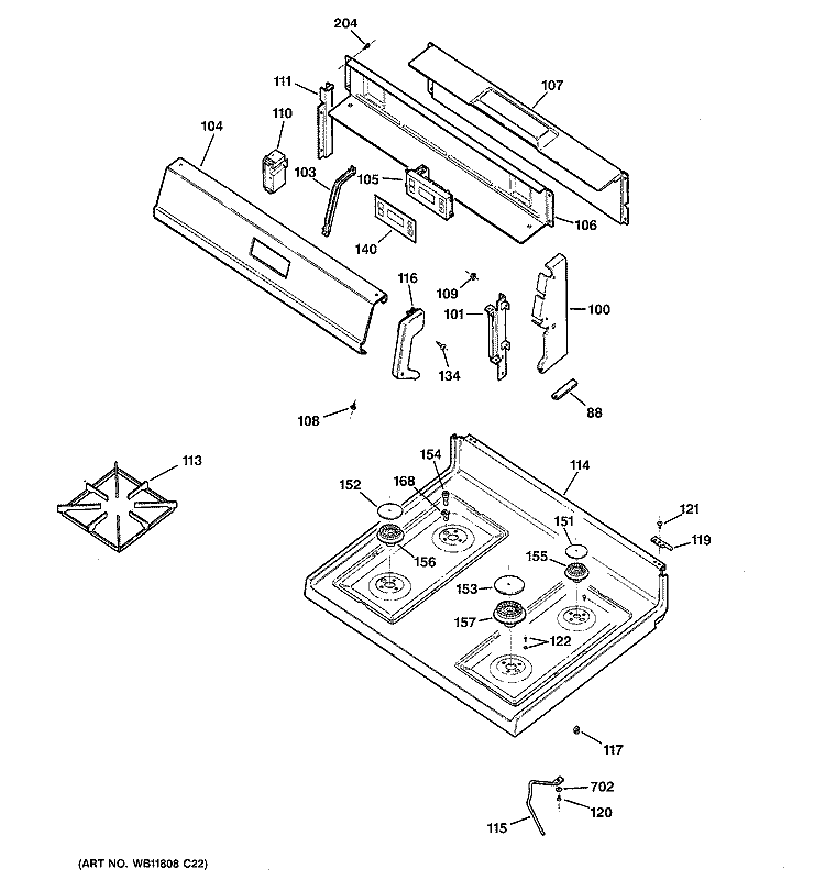 CONTROL PANEL & COOKTOP Diagram and Parts List for RGB533CEH2CC  Hotpoint Range