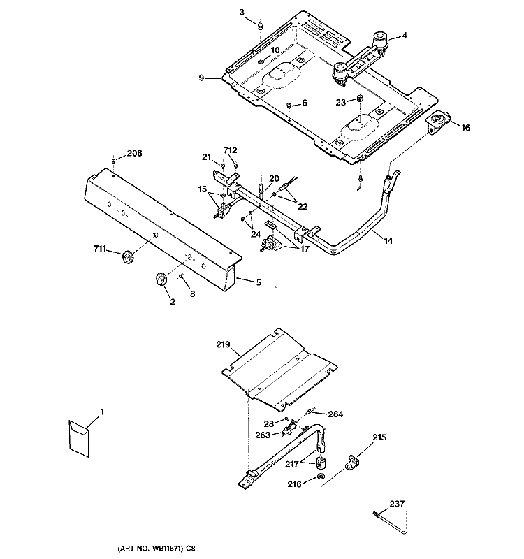 GAS & BURNER PARTS Diagram and Parts List for RGB523PPH2CT  Hotpoint Range