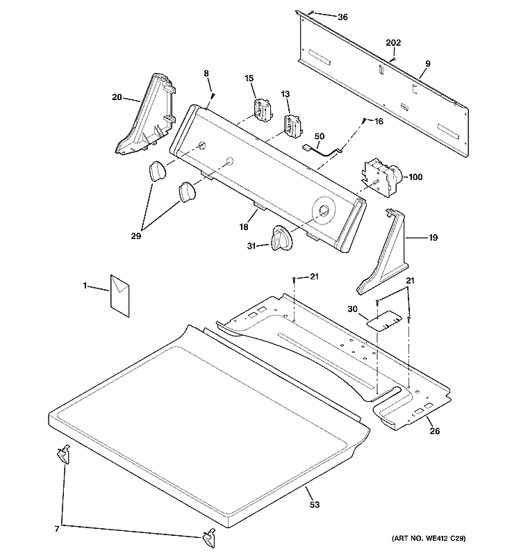 CONTROLS & TOP PANEL Diagram and Parts List for DBL333GB8CC  General Electric Dryer
