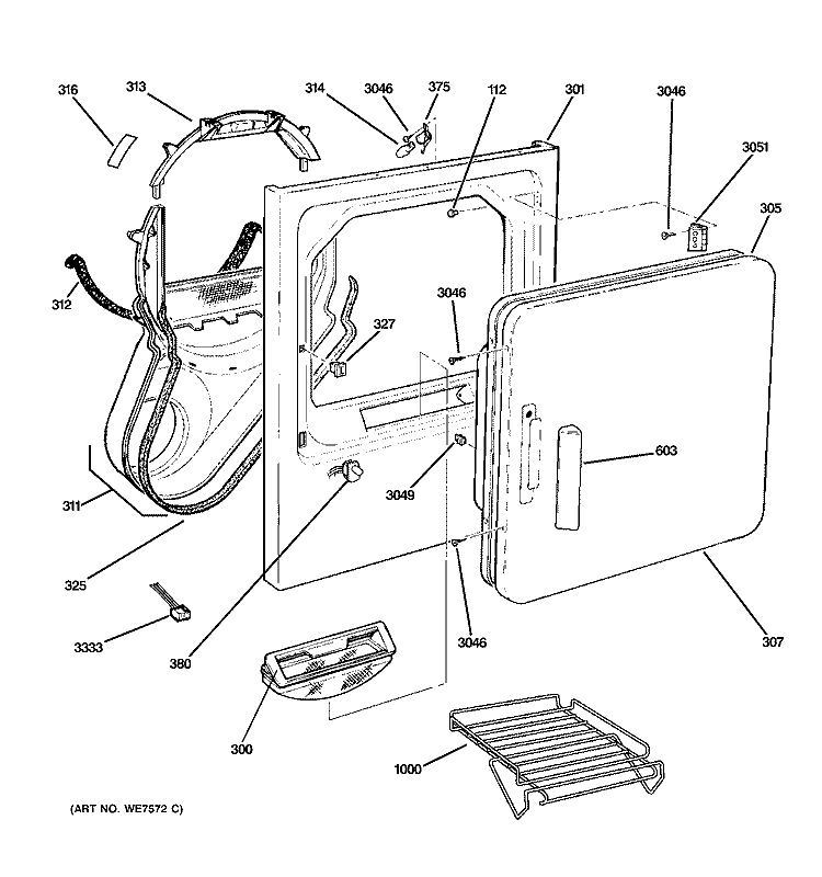 FRONT PANEL & DOOR Diagram and Parts List for DPSB613ED2CC  General Electric Dryer