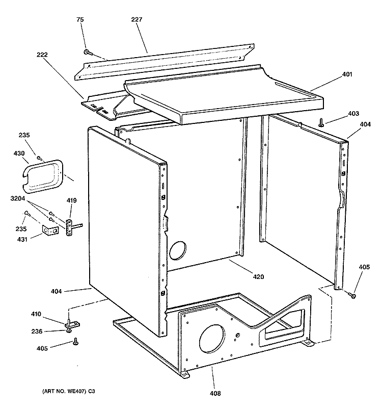CABINET Diagram and Parts List for DPSB613ED2CC  General Electric Dryer