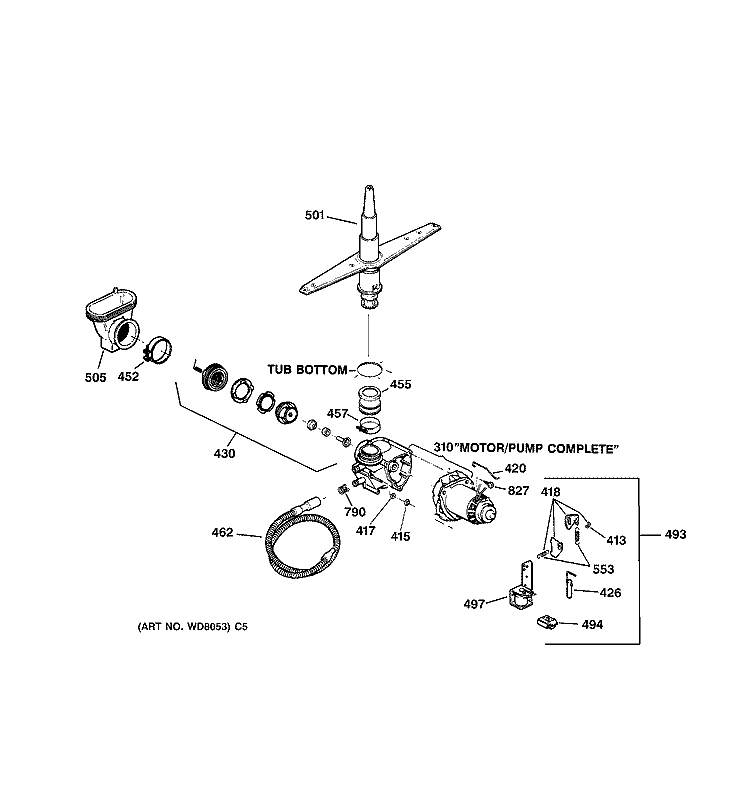 MOTOR - PUMP MECHANISM Diagram and Parts List for GSD3310C03AA  General Electric Dishwasher