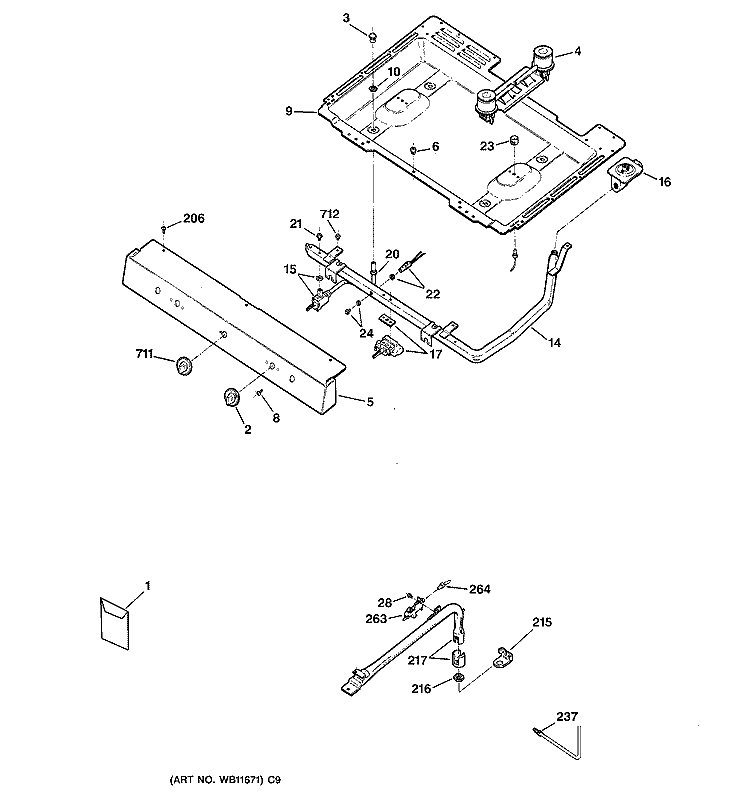 GAS & BURNER PARTS Diagram and Parts List for AGBS300PJ1WW  General Electric Range