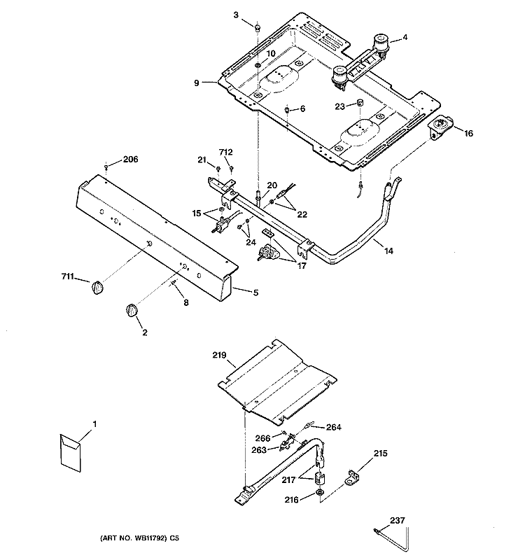 GAS & BURNER PARTS Diagram and Parts List for JGBS04PPH2CT  General Electric Range
