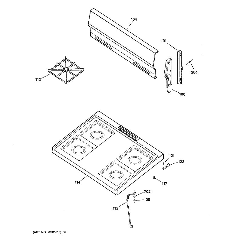 CONTROL PANEL & COOKTOP Diagram and Parts List for JGBS04PPH2CT  General Electric Range