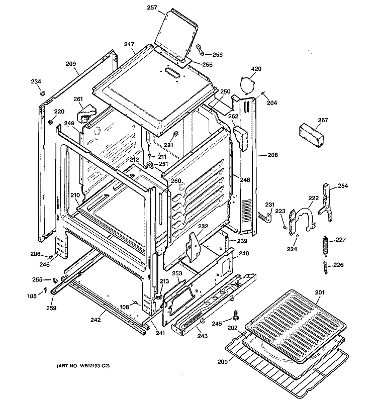 BODY PARTS Diagram and Parts List for JGBS04PPH2CT  General Electric Range
