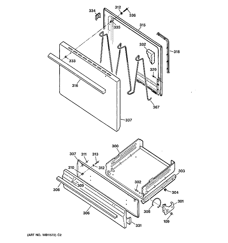 DOOR & DRAWER PARTS Diagram and Parts List for JGBS04PPH2CT  General Electric Range