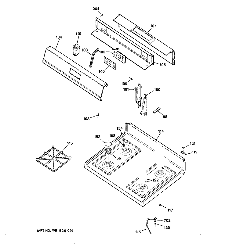 CONTROL PANEL & COOKTOP Diagram and Parts List for JGBS22BEH2CT  General Electric Range