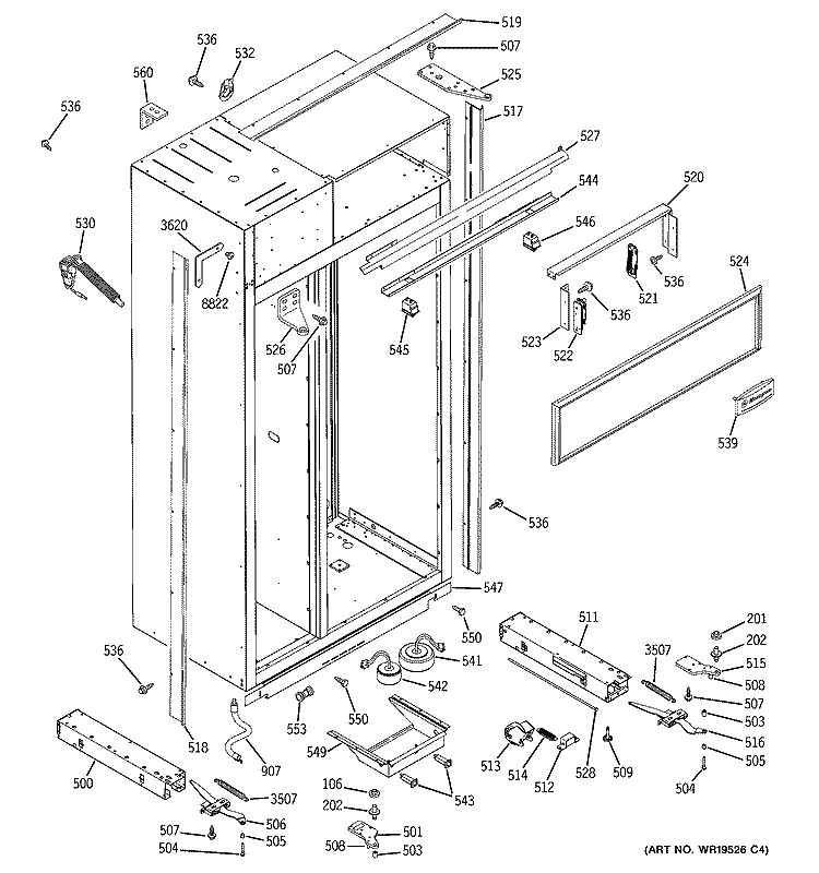 CASE PARTS Diagram and Parts List for ZISW480DRB  General Electric Refrigerator
