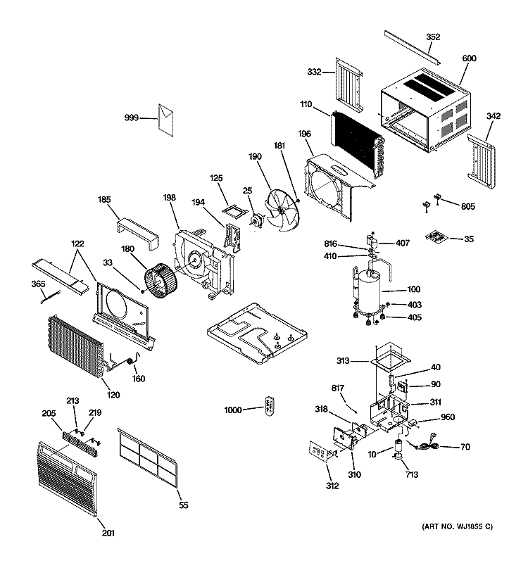 ROOM AIR CONDITIONER Diagram and Parts List for ASH10ACM1  General Electric Air Conditioner