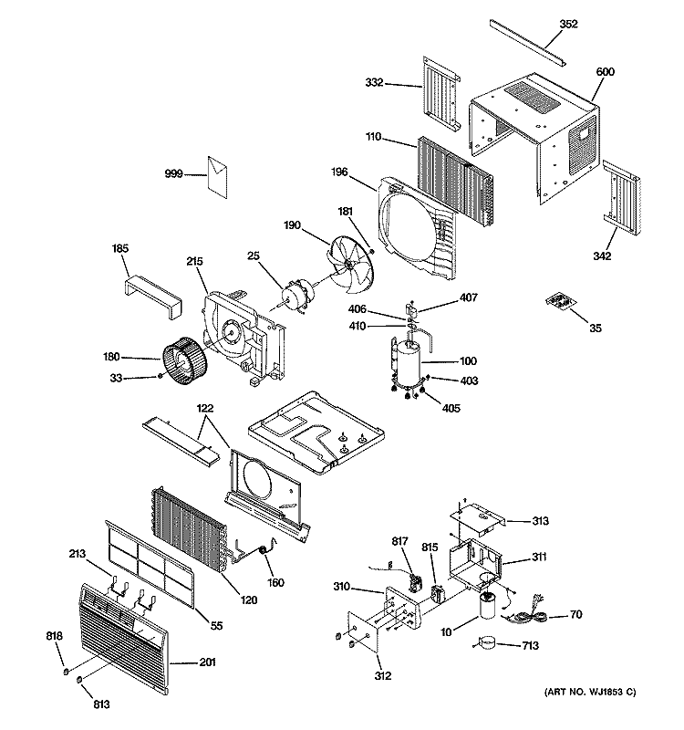 ROOM AIR CONDITIONER Diagram and Parts List for ASV05LDS1  General Electric Air Conditioner