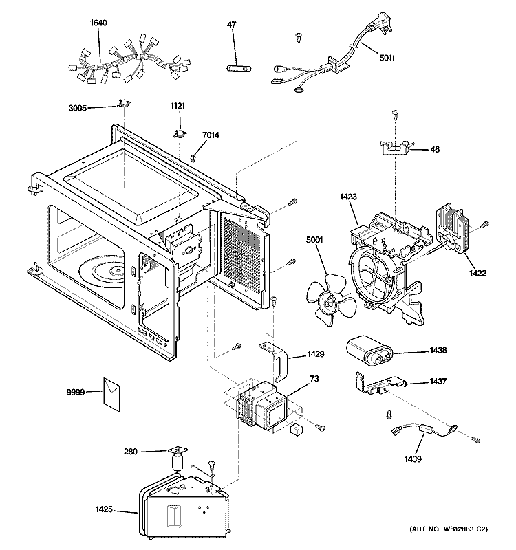INTERIOR PARTS 1 Diagram and Parts List for JES1651SJ01  General Electric Microwave