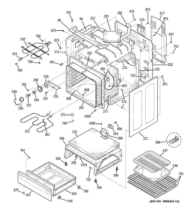 BODY PARTS Diagram and Parts List for JBP84WH2WW  General Electric Range