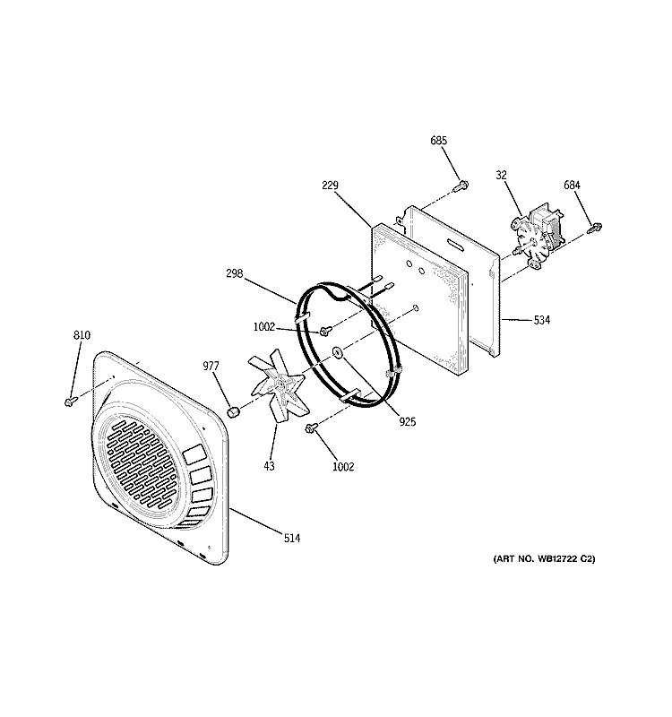 CONVECTION FAN Diagram and Parts List for JBP84WH2WW  General Electric Range