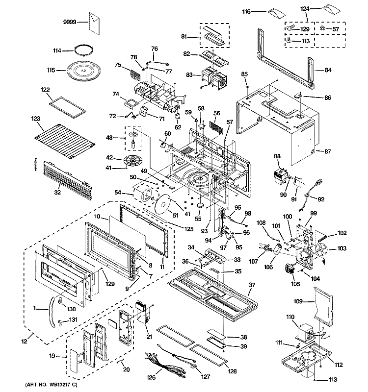MICROWAVE Diagram and Parts List for JVM2050SJ01  General Electric Microwave