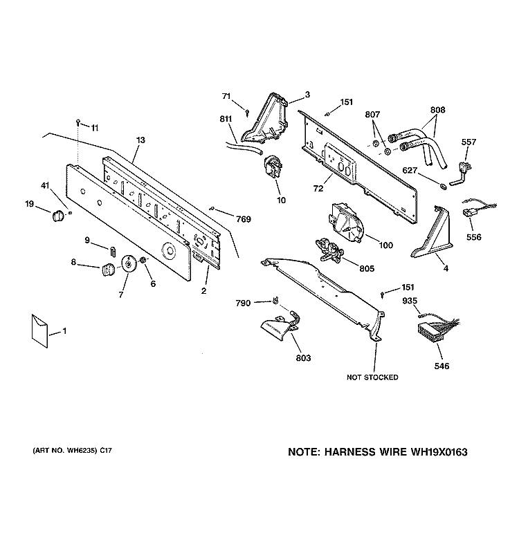 CONTROLS & BACKSPLASH Diagram and Parts List for WHDSR209D5WW  General Electric Washer