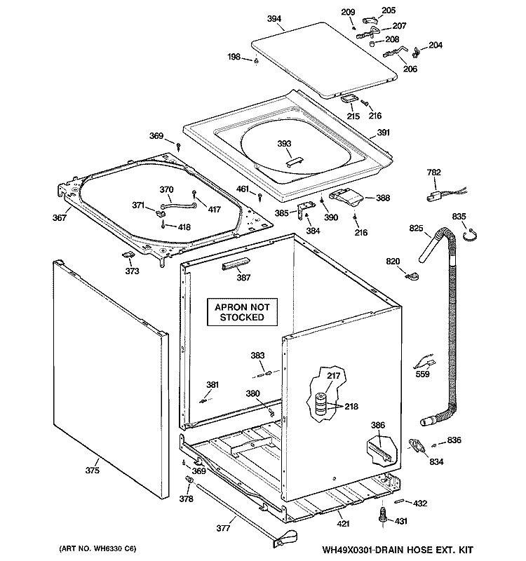 CABINET, COVER & FRONT PANEL Diagram and Parts List for WHDSR209D5WW  General Electric Washer