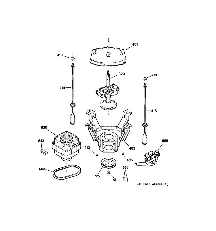 SUSPENSION, PUMP & DRIVE COMPONENTS Diagram and Parts List for WHDSR209D5WW  General Electric Washer