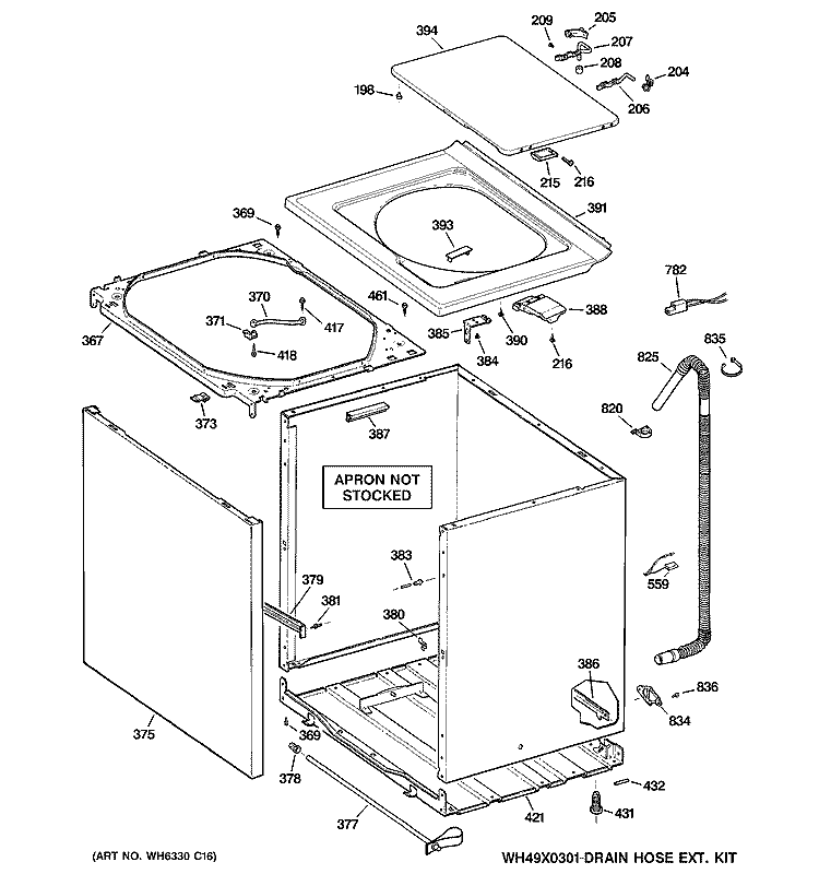 CABINET, COVER & FRONT PANEL Diagram and Parts List for WHDSR209D7WW  General Electric Washer