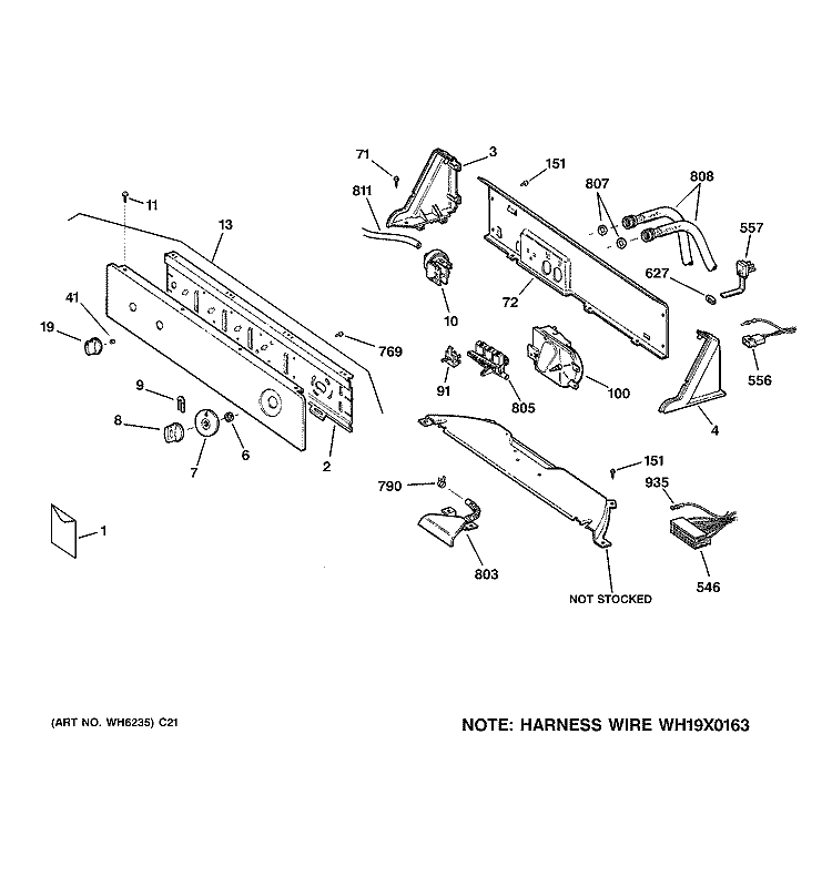CONTROLS & BACKSPLASH Diagram and Parts List for WHDSR315D5WW  General Electric Washer