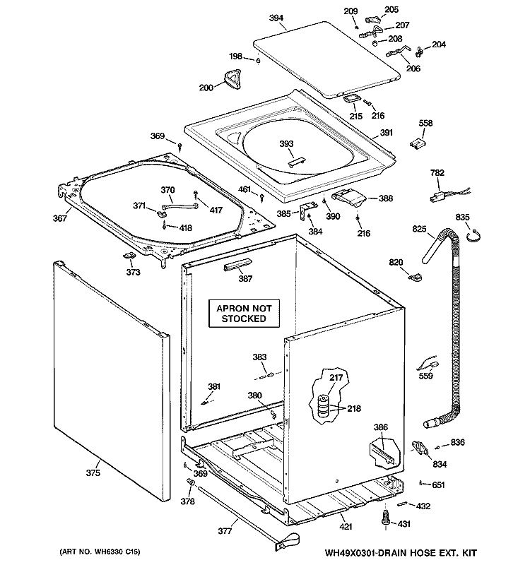CABINET, COVER & FRONT PANEL Diagram and Parts List for WHDSR315D5WW  General Electric Washer