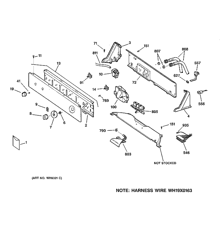 CONTROLS & BACKSPLASH Diagram and Parts List for WHDSR417D5WW  General Electric Washer
