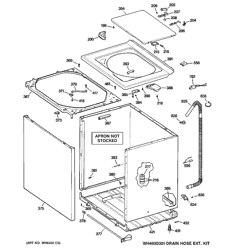 CABINET, COVER & FRONT PANEL Diagram and Parts List for WHDSR417D5WW  General Electric Washer