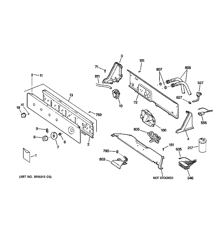 CONTROLS & BACKSPLASH Diagram and Parts List for WVSR1060D5WW  General Electric Washer