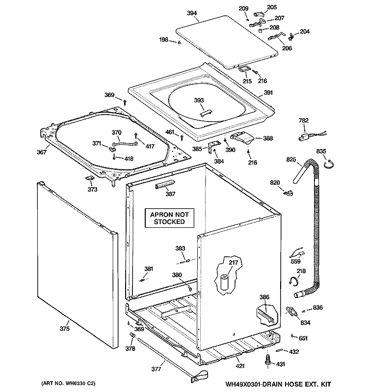 CABINET, COVER & FRONT PANEL Diagram and Parts List for WVSR1060D5WW  General Electric Washer