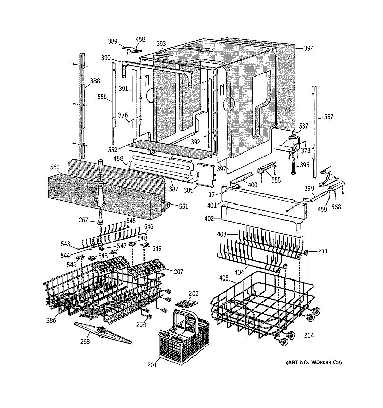 BASKET & WRAP ASSEMBLY Diagram and Parts List for ZBD7000G00II  General Electric Dishwasher