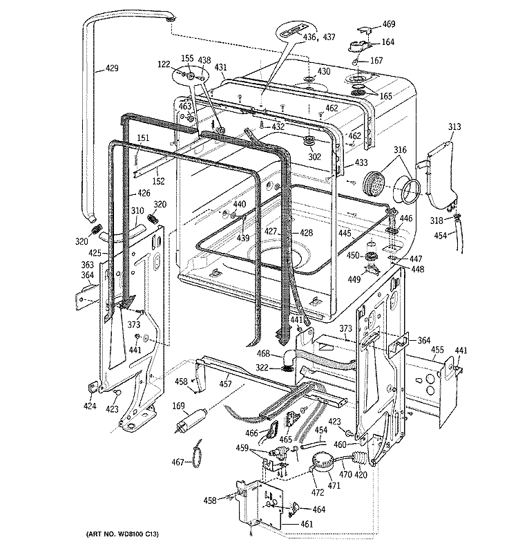 LINER ASSEMBLY Diagram and Parts List for ZBD7000G00II  General Electric Dishwasher