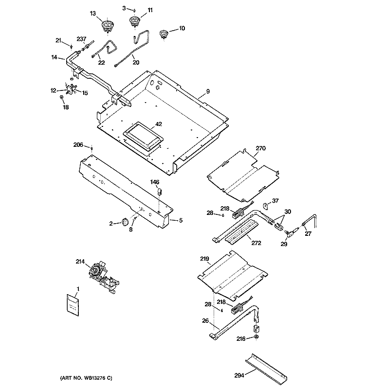 GAS & BURNER PARTS Diagram and Parts List for RGB740BEH2CT  Hotpoint Range