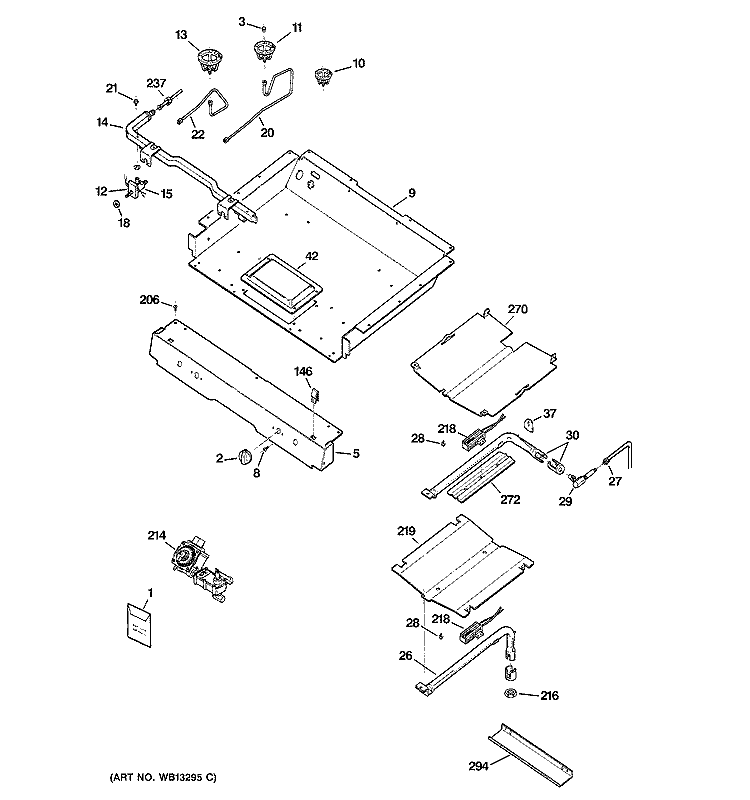 GAS & BURNER PARTS Diagram and Parts List for RGB745BEH2WH  Hotpoint Range