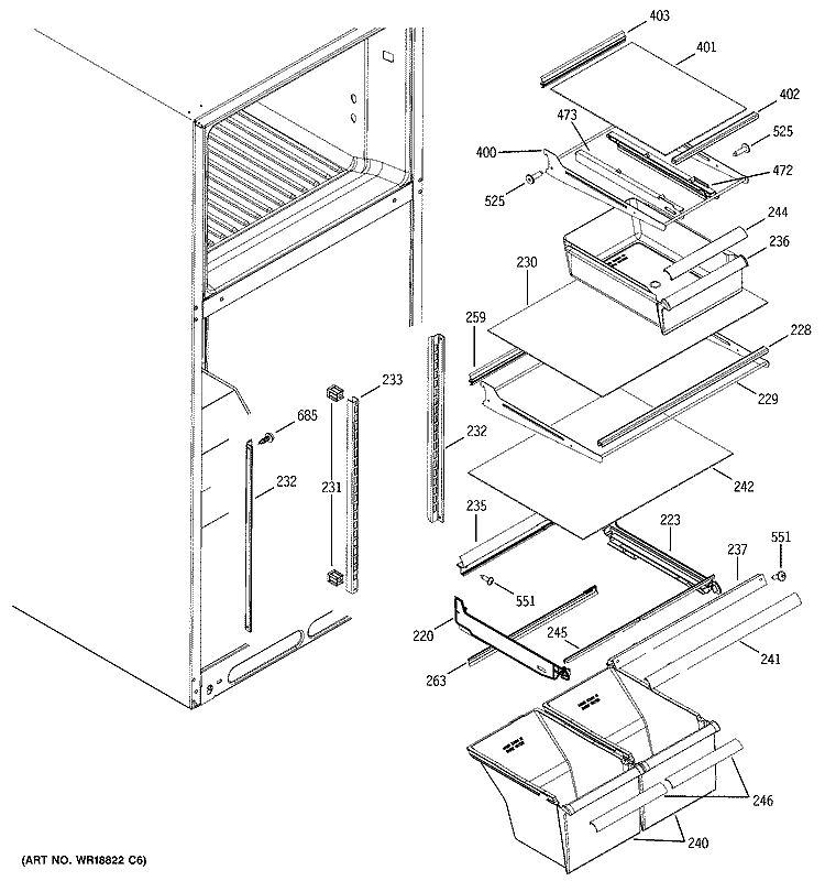 FRESH FOOD SHELVES Diagram and Parts List for HTM18IBPERSA  Hotpoint Refrigerator