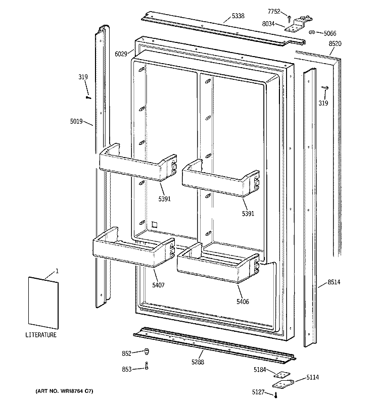 FREEZER DOOR Diagram and Parts List for ZIF36NMBLH  General Electric Freezer