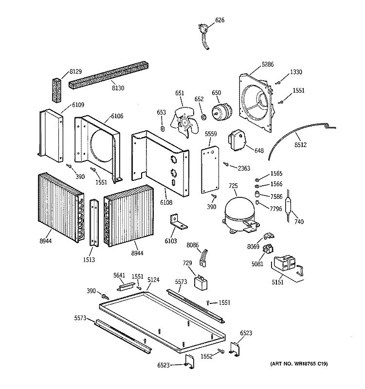UNIT PARTS Diagram and Parts List for ZIF36NMBLH  General Electric Freezer