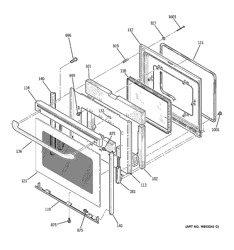 DOOR Diagram and Parts List for JBP25DJ1WH  General Electric Range