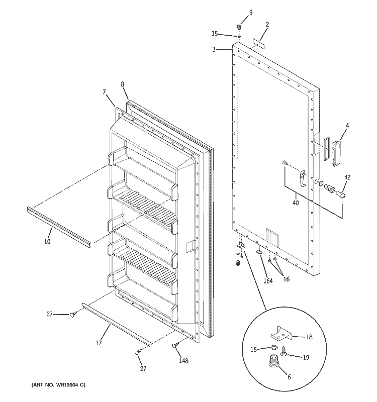FREEZER DOOR Diagram and Parts List for FUM9HDPARWH  General Electric Freezer