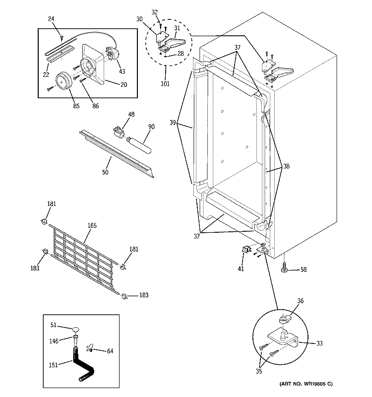 CABINET Diagram and Parts List for FUM9HDPARWH  General Electric Freezer