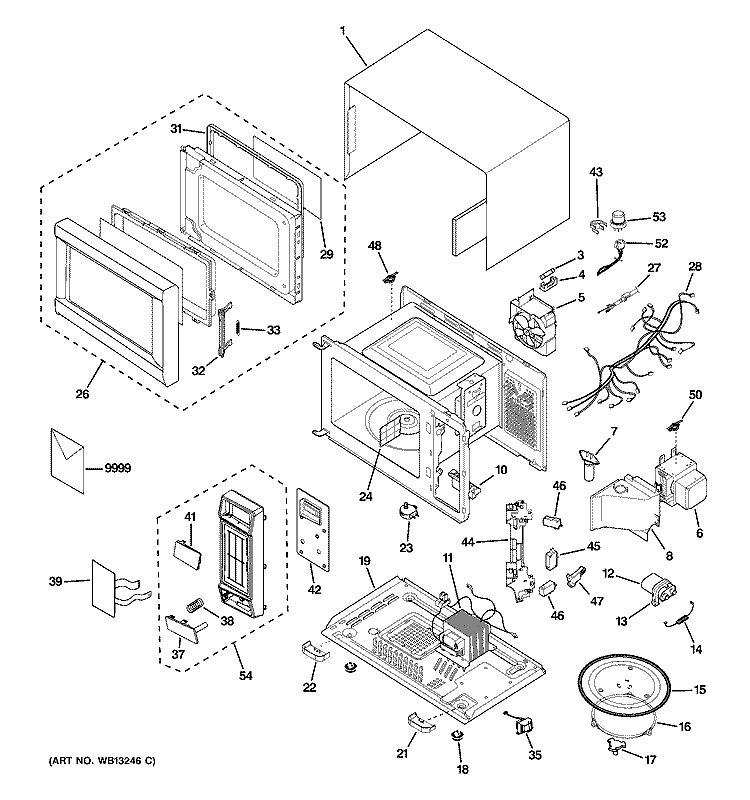 MICROWAVE Diagram and Parts List for JES1456BJ01  General Electric Microwave