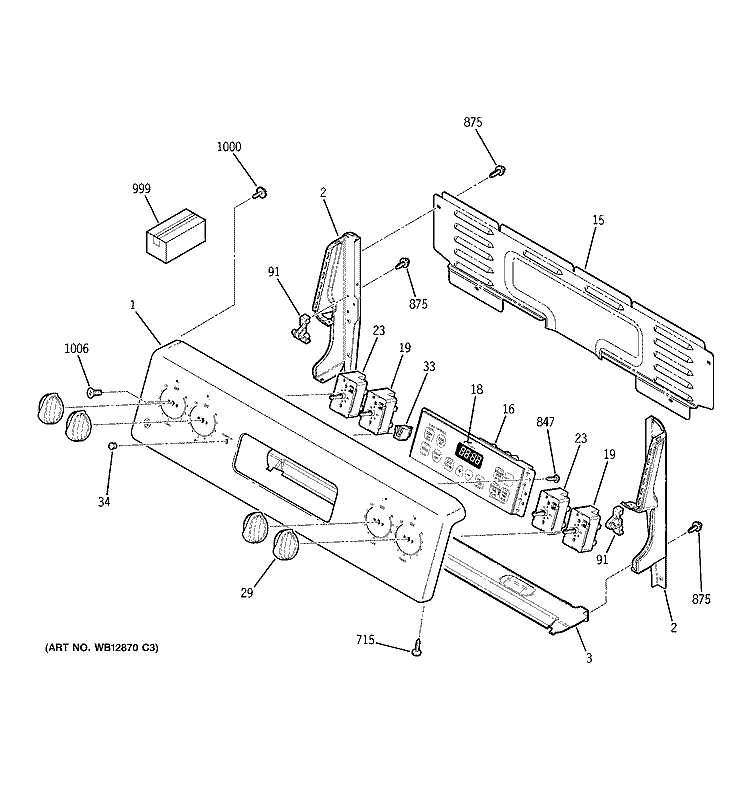 CONTROL PANEL Diagram and Parts List for JBP35DJ1BB  General Electric Range