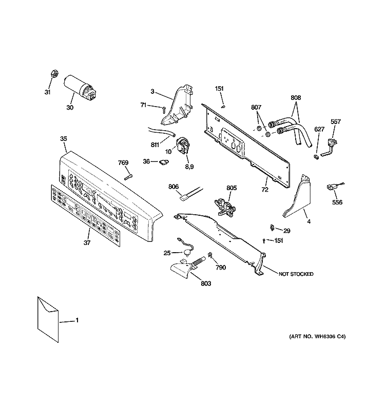 CONTROLS & BACKSPLASH Diagram and Parts List for WPRB9220C1CC  General Electric Washer