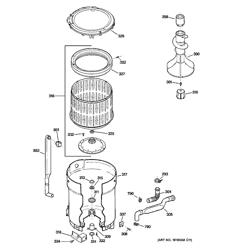 TUB, BASKET & AGITATOR Diagram and Parts List for WPRB9220C1CC  General Electric Washer