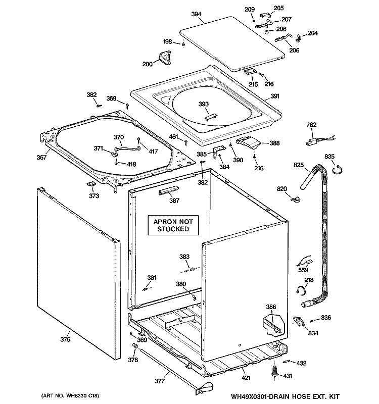 CABINET, COVER & FRONT PANEL Diagram and Parts List for S2100E1WW  General Electric Washer