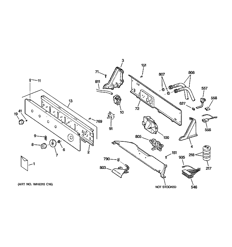 CONTROLS & BACKSPLASH Diagram and Parts List for S3700E1WW  General Electric Washer