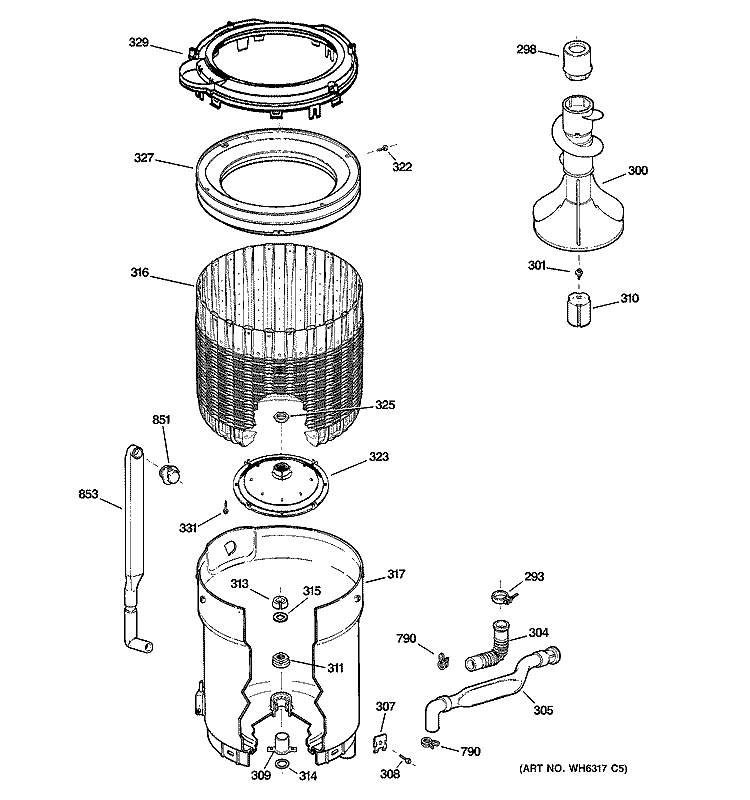 TUB, BASKET & AGITATOR Diagram and Parts List for S3700E1WW  General Electric Washer