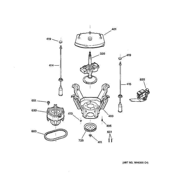 SUSPENSION, PUMP & DRIVE COMPONENTS Diagram and Parts List for S3700E1WW  General Electric Washer