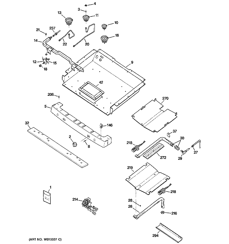 GAS & BURNER PARTS Diagram and Parts List for JGBP83SEJ1SS  General Electric Range